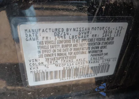 2014 Nissan Sentra Sl z USA, uszkodzony, nr VIN 3N1AB7AP0EY216689